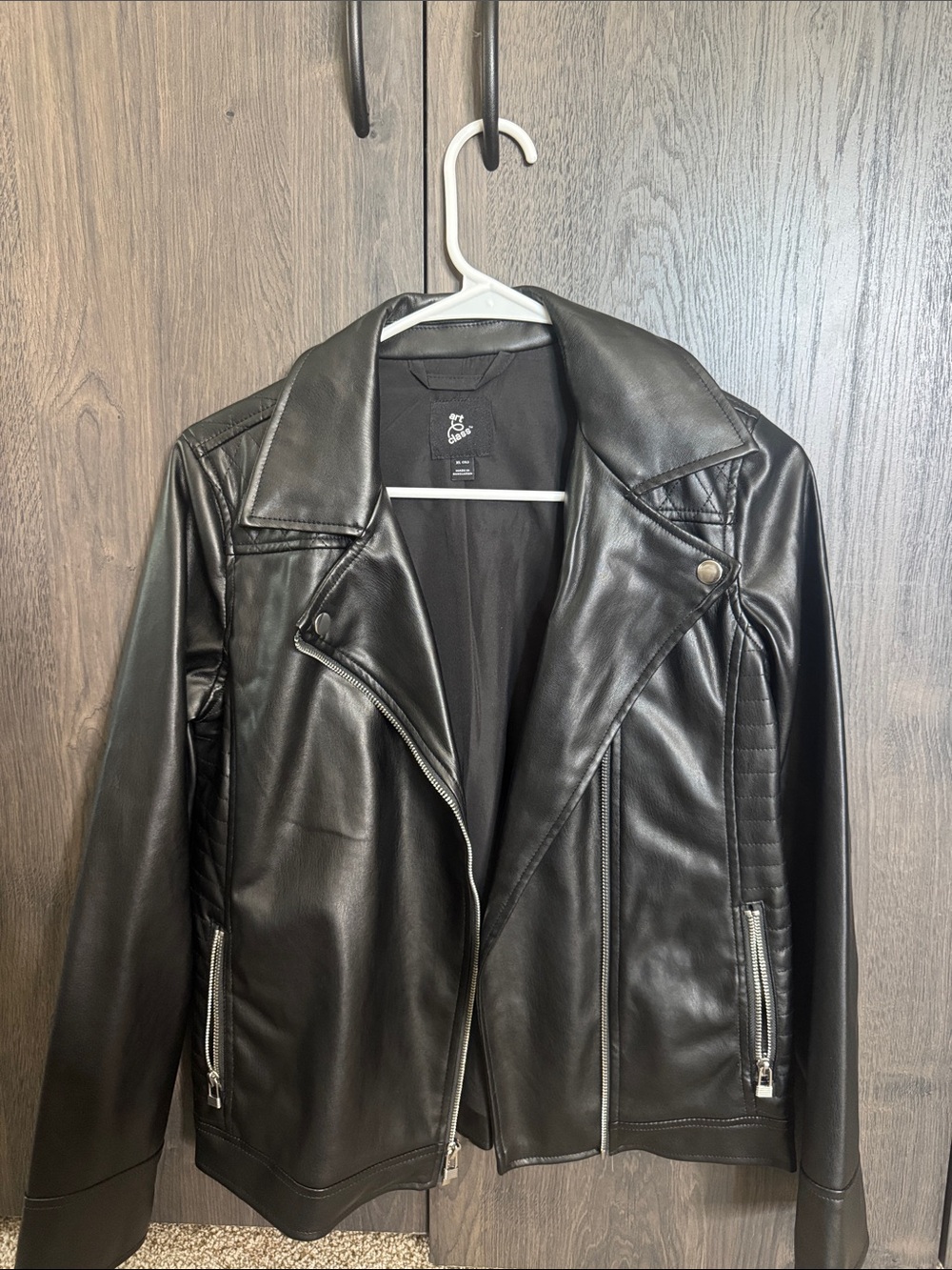 art class Black Faux Leather Moto Jacket for Kids
